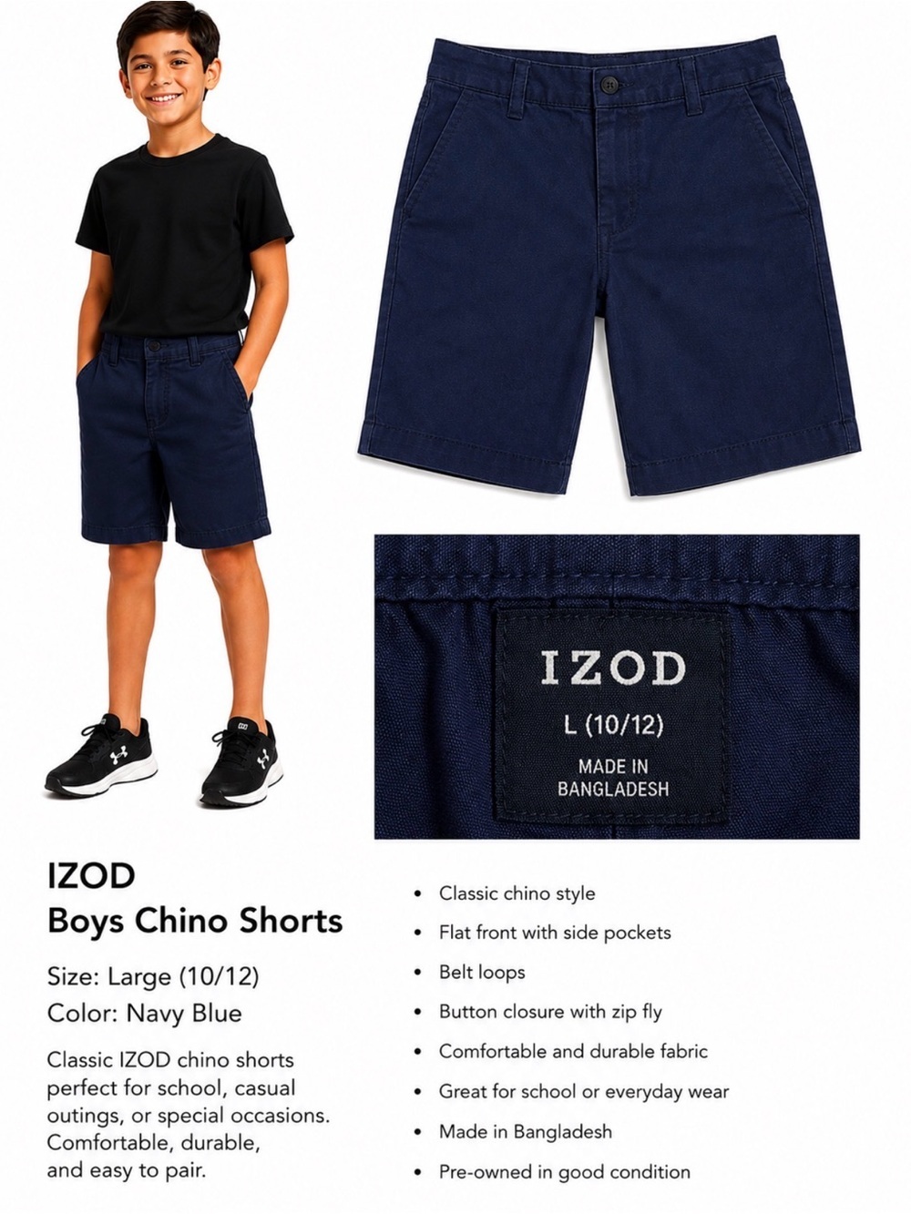Izod Navy Blue Boys Chino Shorts